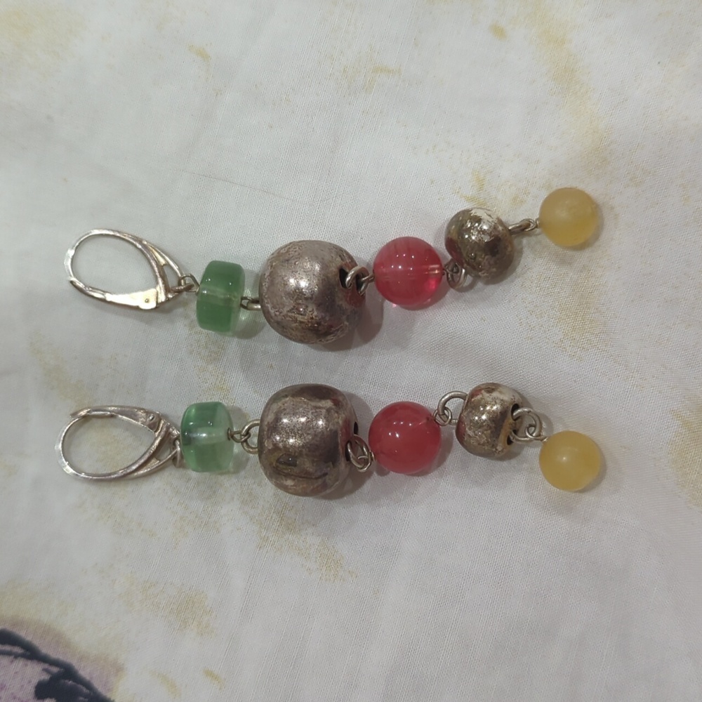 Hand Crafted Silver Hand Crafted Beaded Hanging Earrings. Unique